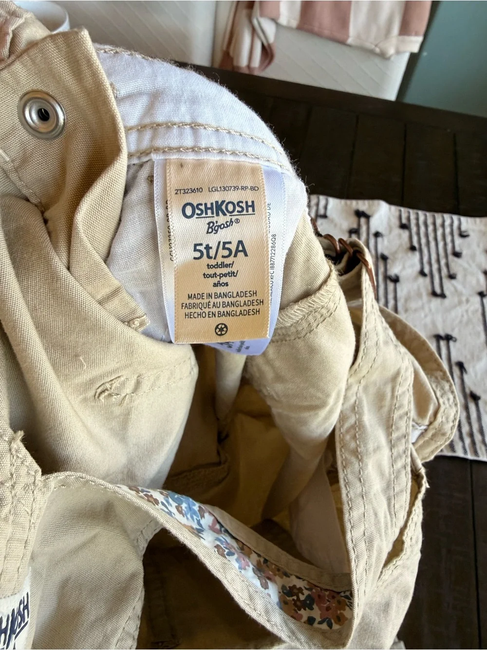 OshKosh B'gosh Tan Girls' Cotton Overalls with Floral Cuff